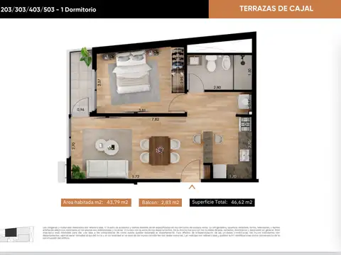 Departamento 2 ambientes con 1 baño