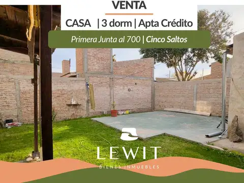 Venta Casa 3 Dormitorios| 1° Junta al 700| Cinco Saltos| Apto Credito