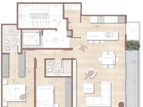 Departamento 3 ambientes con 2 baños