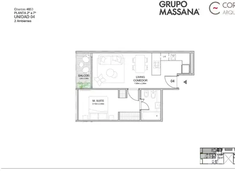 Departamento 2 ambientes con 1 baño