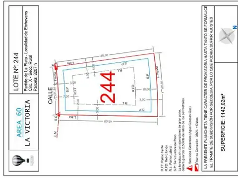 .LOTE EN VENTA ÁREA 60 LA VICTORIA. LOTE N° 244