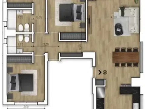 Departamento 4 ambientes con 2 baños