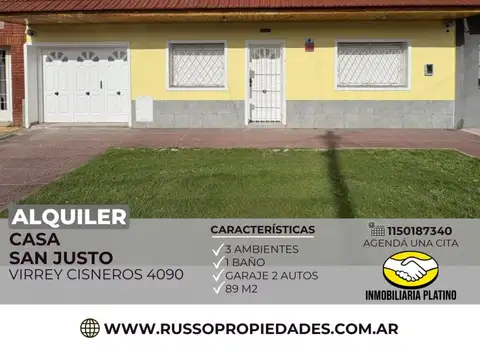 Alquiler Casa 3 Ambientes - San Justo