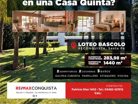 CASA QUINTA con gran JARDIN en RECONQUISTA (Sta
