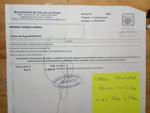 Terreno en Venta en Villa de las Rosas, USD 15.000