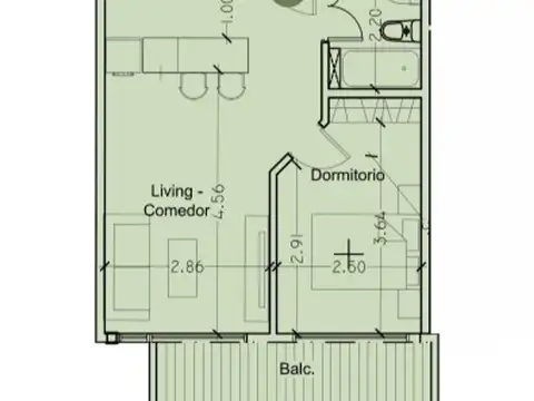 Departamento en Venta de 1 dormitorio