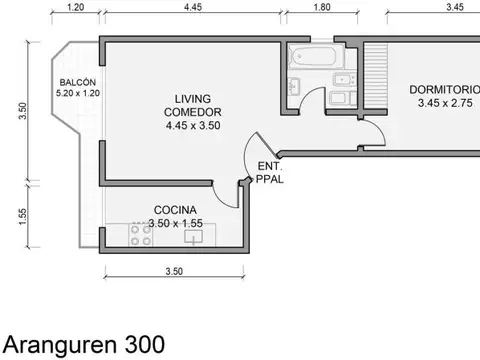 Departamento 2 ambientes con 1 baño