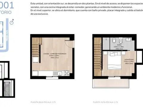 Departamento 2 ambientes con 1 baño