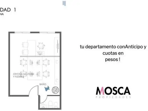 Oficina Monoambiente con 1 baño