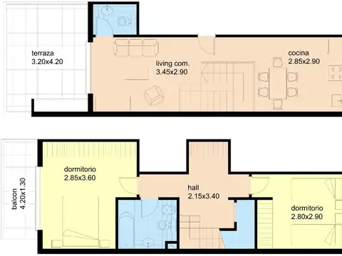 Departamento 3 ambientes con 2 baños