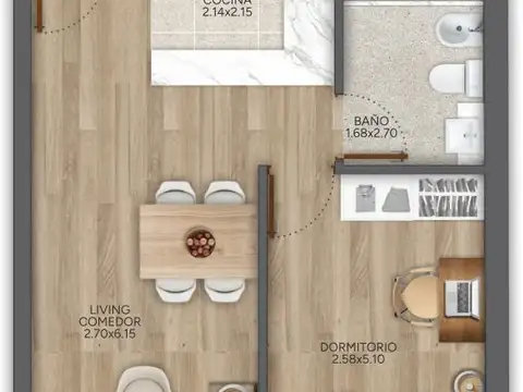 Departamento 2 ambientes con 1 baño