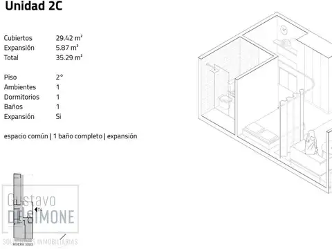 Departamento Monoambiente con 1 baño