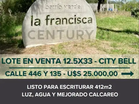 Lote en City Bell, Barrio abierto La Francisca 446  y 135