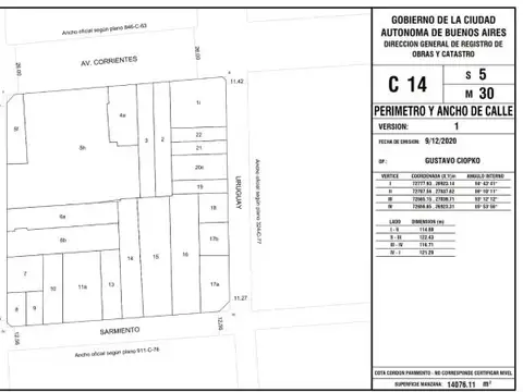 Terreno en Microcentro/San Nicolás - 1545m² Vendibles - PB + 10 Pisos + 2 retiros  U$ 300.000 m...