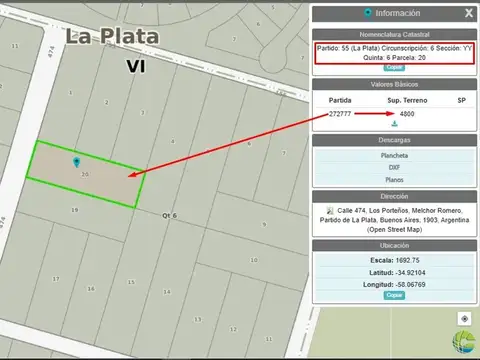LOTE EN VENTA CITY BELL 4800 M2