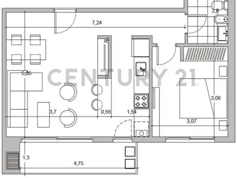 Departamento en Venta de 1 dormitorio