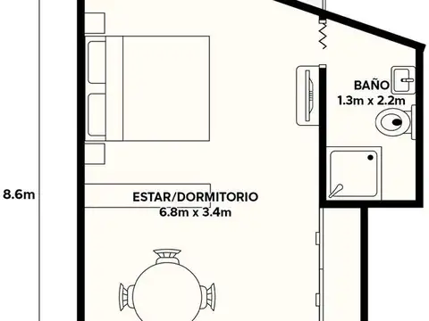 Departamento Monoambiente con 1 baño