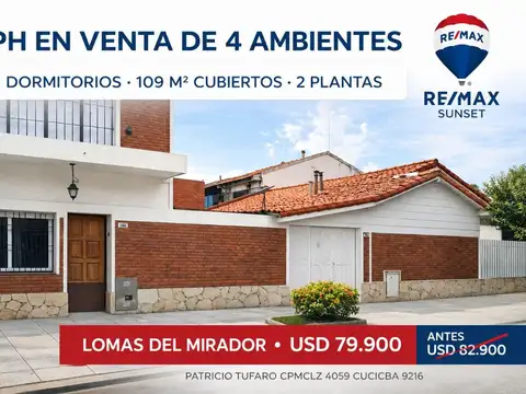 PH EN VENTA DE 4 AMBIENTES EN LOMAS DEL MIRADOR