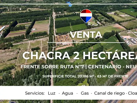 VENTA CHACRA 2 HAS. FRENTE DE RUTA 7 – CENTENARIO