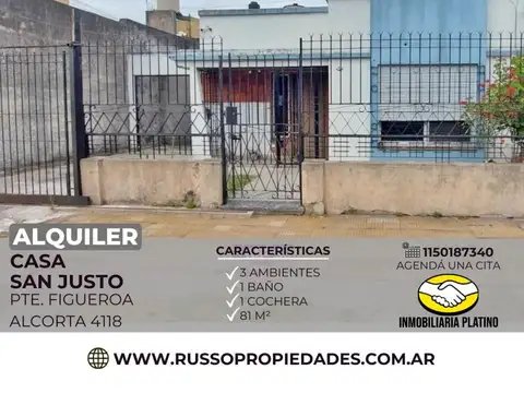 Alquiler casa de 3 ambientes San Justo