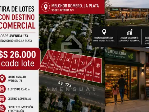 Lotes comerciales de 600 m² (15*40) - Escritura inmediata - Financiación – Melchor Romero - LA PLATA