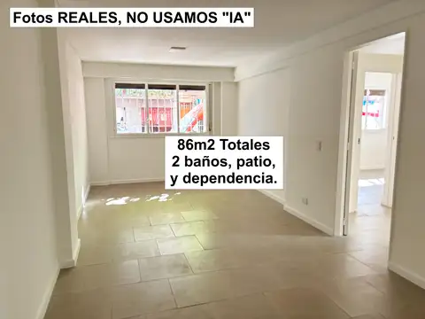 83m2 totales, 3 Ambientes + Dependencia, con 2 baños y patio.