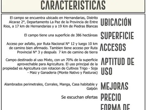 Campo en Venta de 386  ha