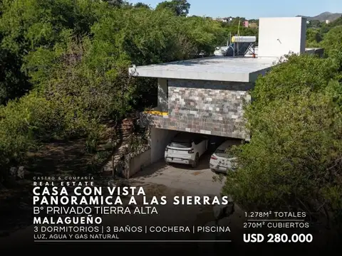 Venta Casa 3 Dormitorios Con Vista Panorámica, Pileta Y Cochera En Bº Cerrado Tierra Alta, Malagueño
