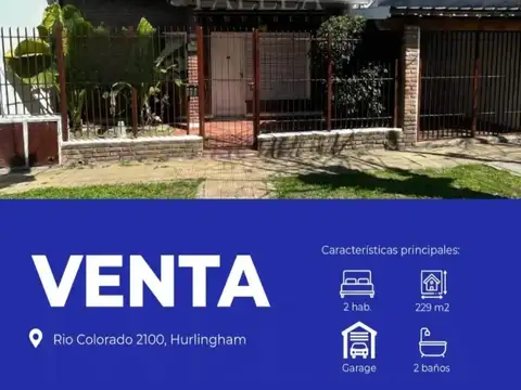 Venta Hurlingham. Casa 3 Dormitorios. APTO CREDITO. Parque Johnston.
