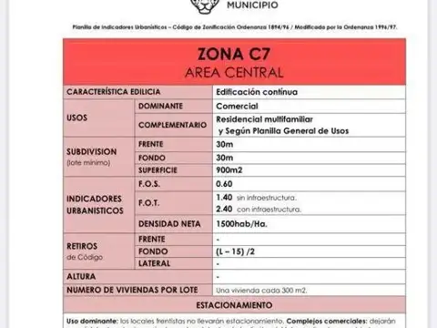 Terreno en Venta 26  mts Frente