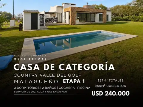 Venta Casa de 3 Dormitorios Con Pileta En Barrio Privado Valle Del Golf Etapa 1 - Malagueño
