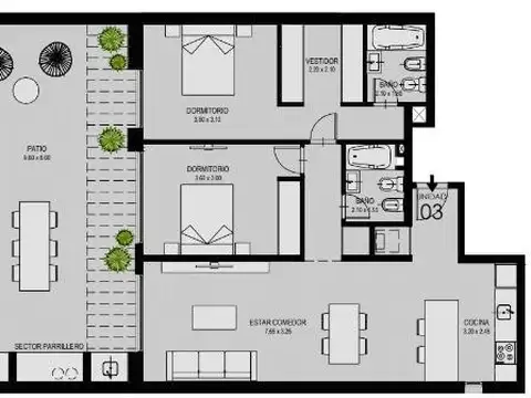 Departamento en Venta de 3 ambientes