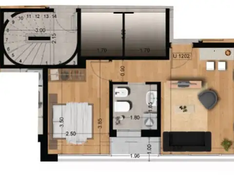 Departamento 2 ambientes con 1 baño