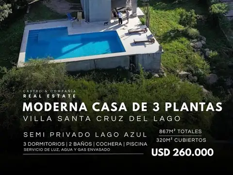 Venta Casa de 3 Dormitorios Pileta Hidromasaje En Semi Privado Lago Azul - Villa Santa Cruz del Lago