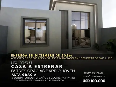 Venta Casa A Estrenar De 2 Dormitorios En Barrio Tres Gracias Barrio Joven Alta Gracia
