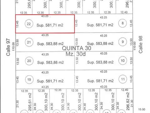Terreno en Venta 13  mts Frente
