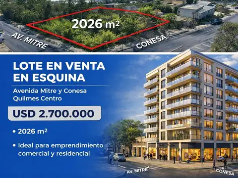 Lote en venta de 43x47 sobre Avenida en el corazón de Quilmes Centro, Oportunidad
