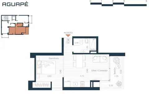 Departamento 2 ambientes con 1 baño