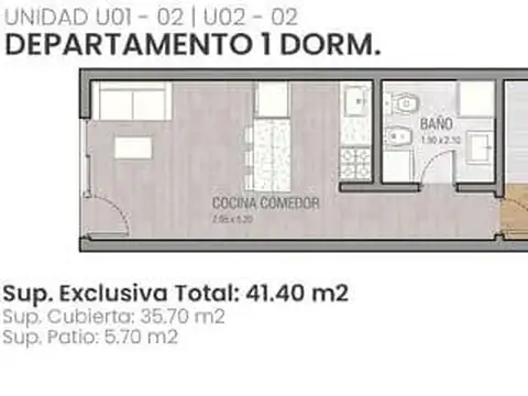 Departamento 2 ambientes con 1 baño