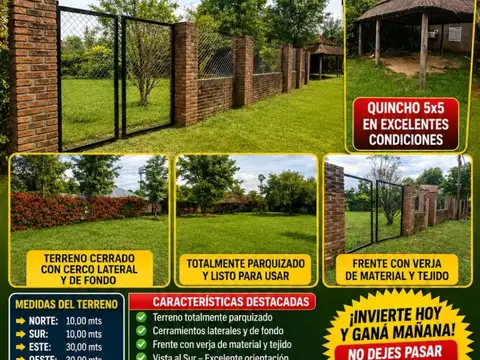 VENDO TERRENO TOTALMENTE PARQUIZADO ,CAYASTA