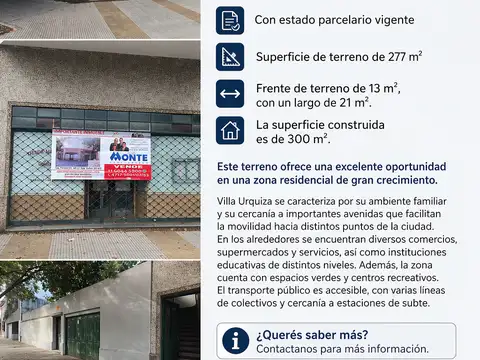 Terreno en Venta en Villa Urquiza, USD 480.000