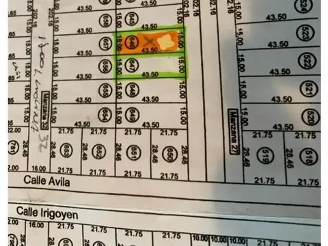 Terreno en Venta 15  mts Frente