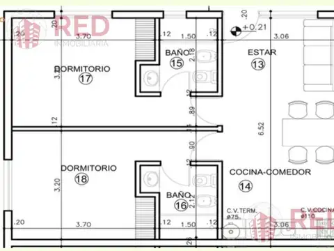 Departamento 3 ambientes con 2 baños