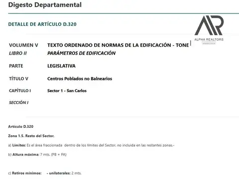 Terreno de 2690 m2, en venta en San Carlos/Zona ANV