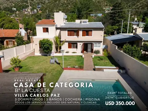 Venta Casa De Categoría 3 Dormitorios Con Piscina Todos Los Servicios En La Cuesta, Villa Carlos Paz