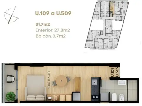 Venta Monoambiente balcón Piso alto, Parque Batlle