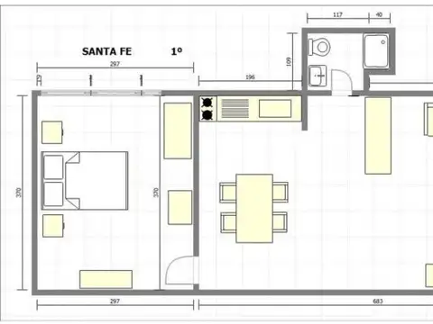 Departamento 2 ambientes con 1 baño