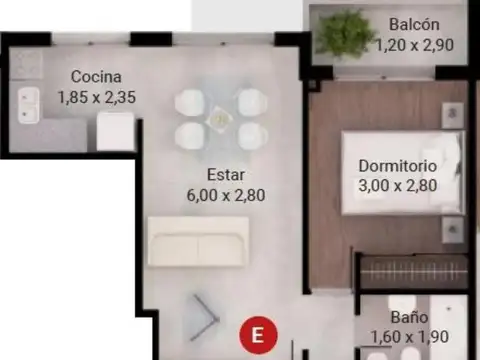 Departamento Monoambiente con 1 baño