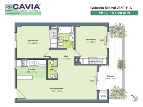 Departamento 3 ambientes con 1 baño