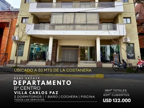 Departamento de 2 Dormitorios En Venta Con Cochera Y Patio En Rivera Oeste Centro - Villa Carlos Paz